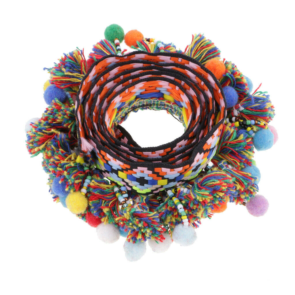 1 Yard Colorful Pompom Beads Fringe Tassels Braid Jacquard Ribbon Trims 60mm