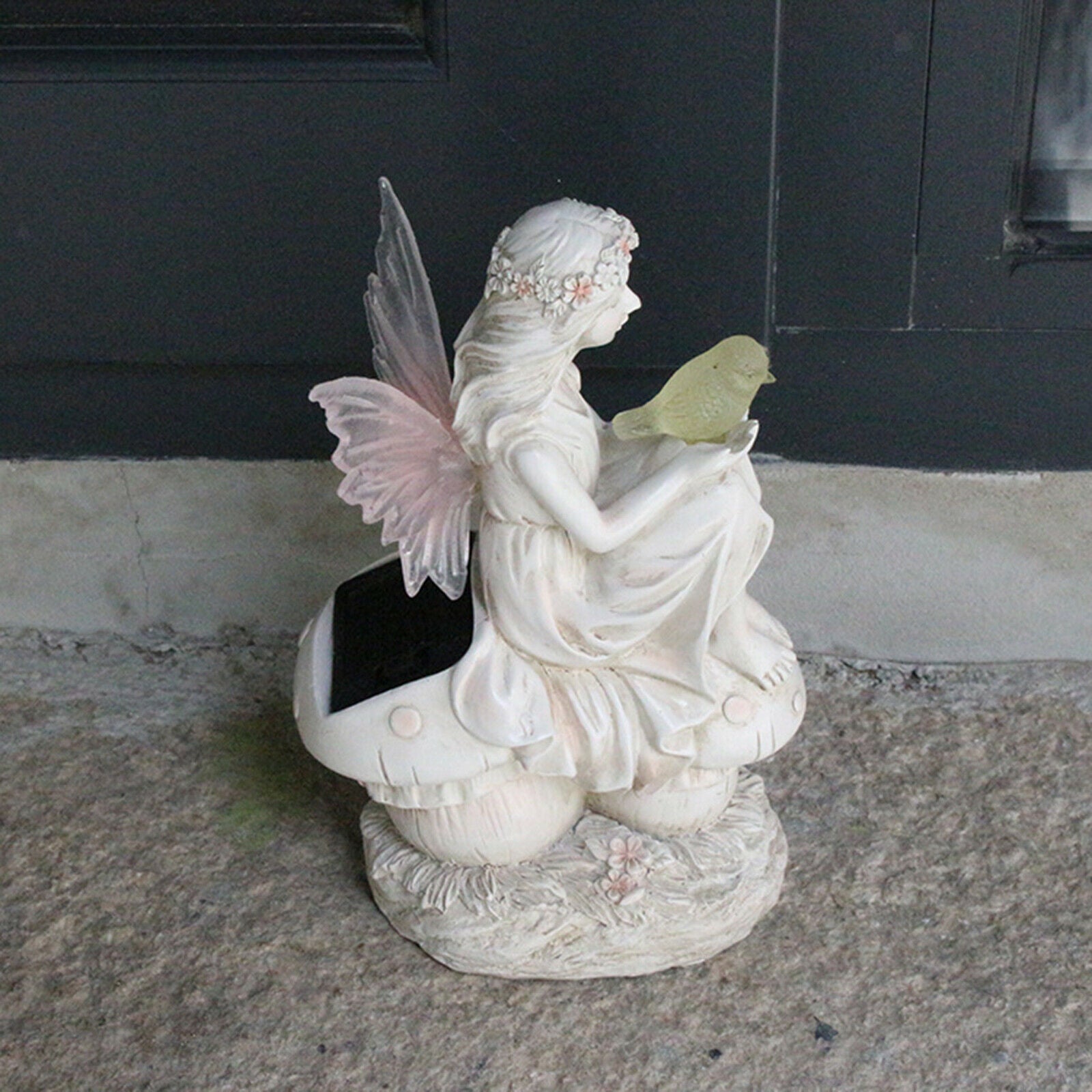 Angel Sculpture with Wing Solar Powered Pond Statue Ornaments White Bedroom