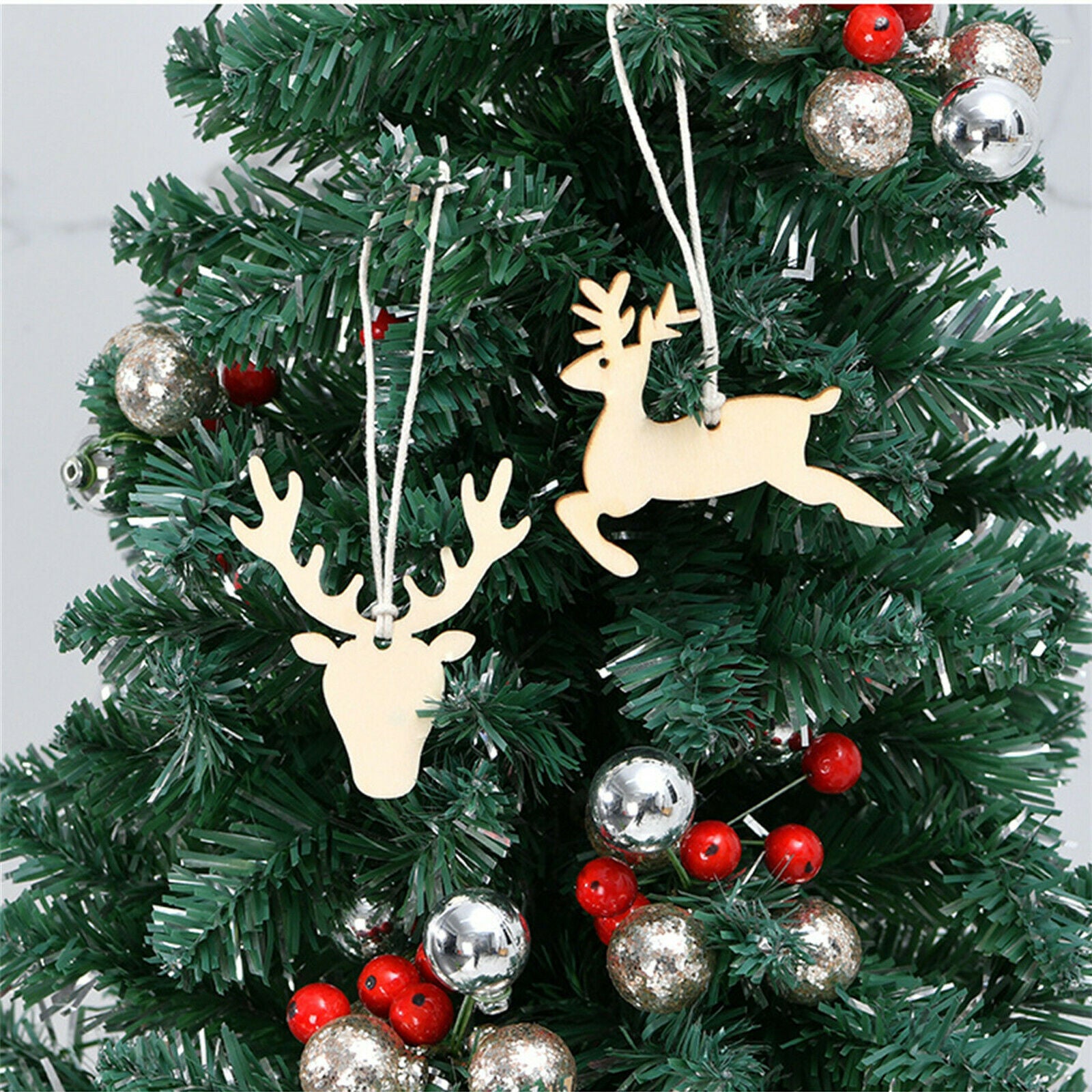40PCS Mixed Christmas Wood Tree Deer Snowman Hanging Xmas Tree Decor Ornament