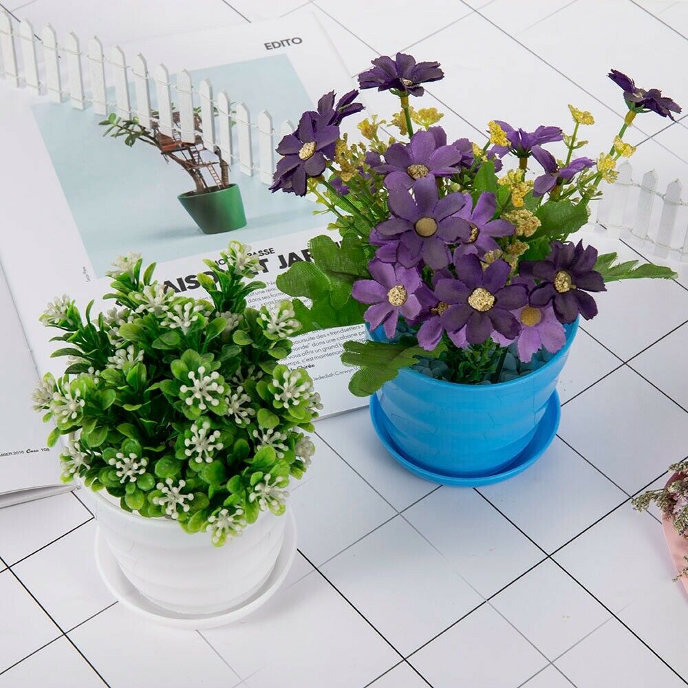 5Pack Plant Pot Garden Round Flower Planter Plastic Pots with Saucer Tray Decors