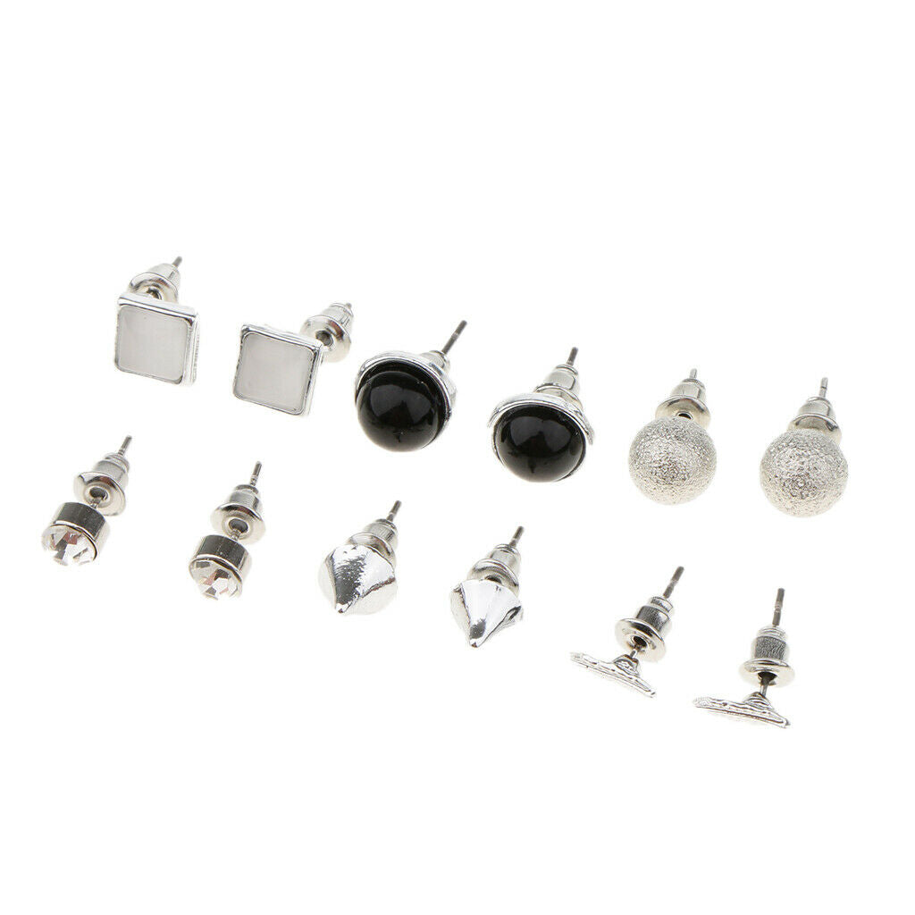 6 Pairs Assorted Shape Geometric Stud Earrings Bulk for Women Girl Jewelry