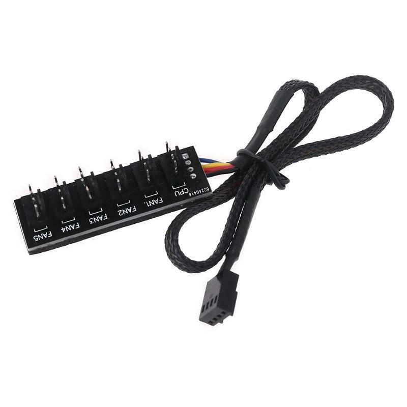 4-Pins 6 Way Hub PC Fan Splitter 6 Way Sleeved Power Supply Cable Adapter