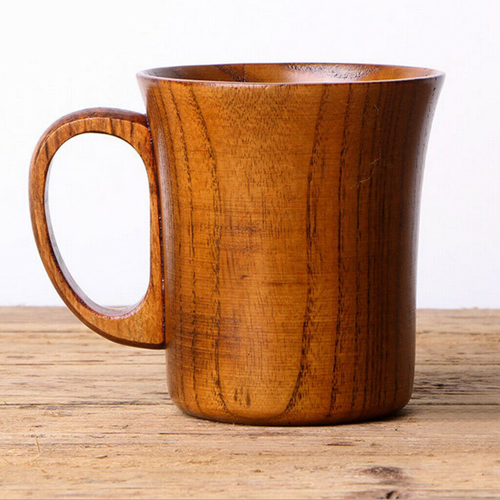 Pair Wooden Mug Tea Cups Beer Tankard Christmas Party Coffee Mug Brown Set