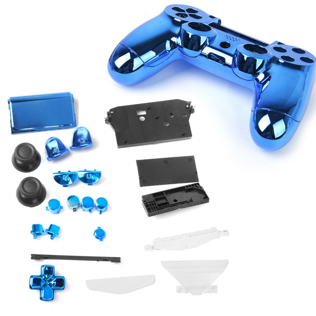 2x Full Housing Shell Case Cover Button Part for Sony PS4 ABS Metal Plate Blue