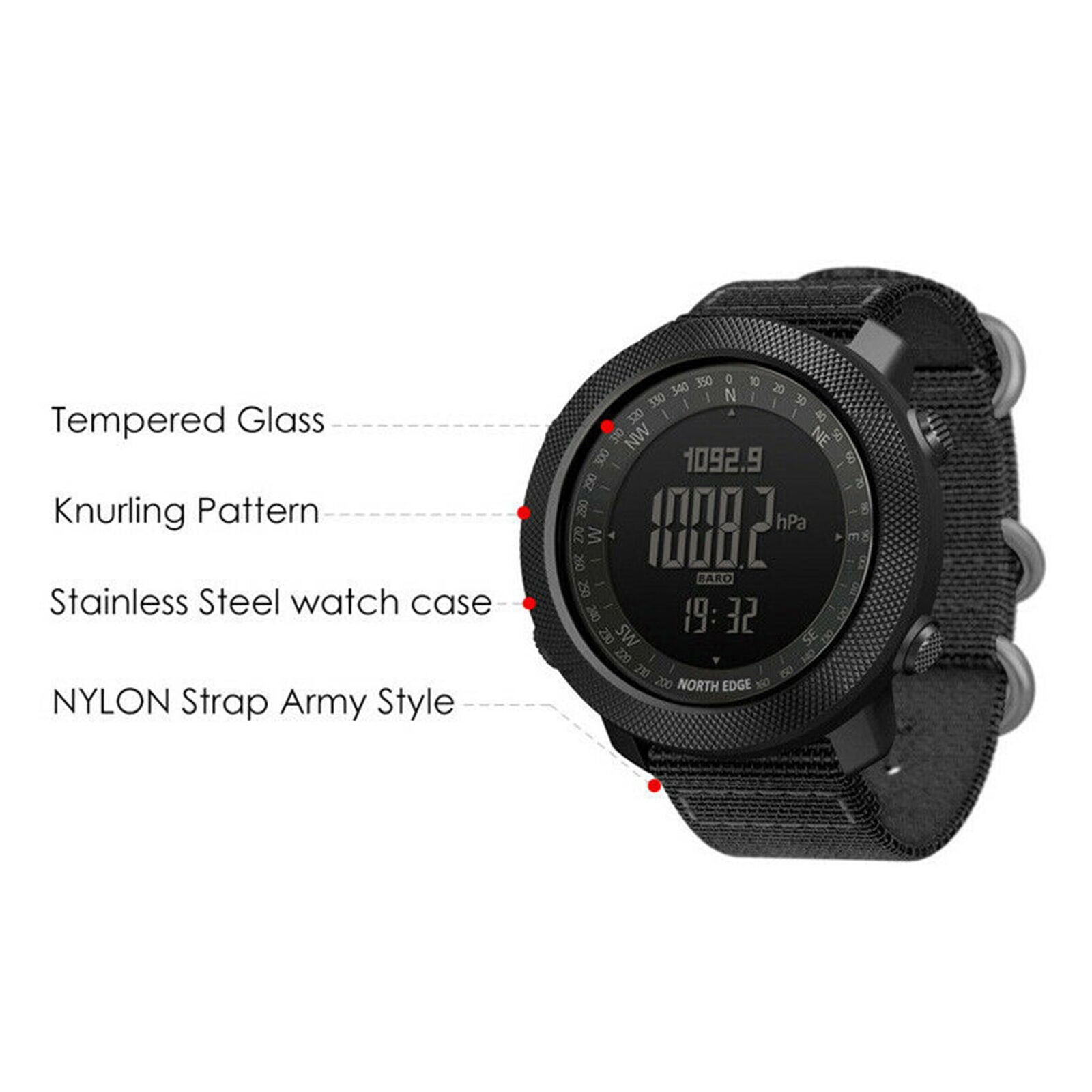 Mens Military Digital Sports Watch Waterproof Compass Barometer Hours