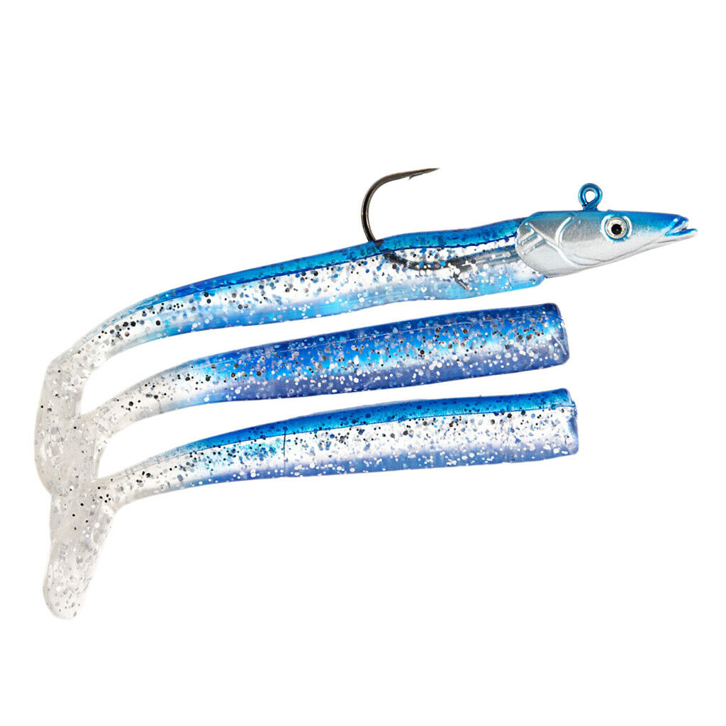 Bait Fishing Lures 22g Jigging Lead Head Jig Fish T Tail Sea Bass Blue