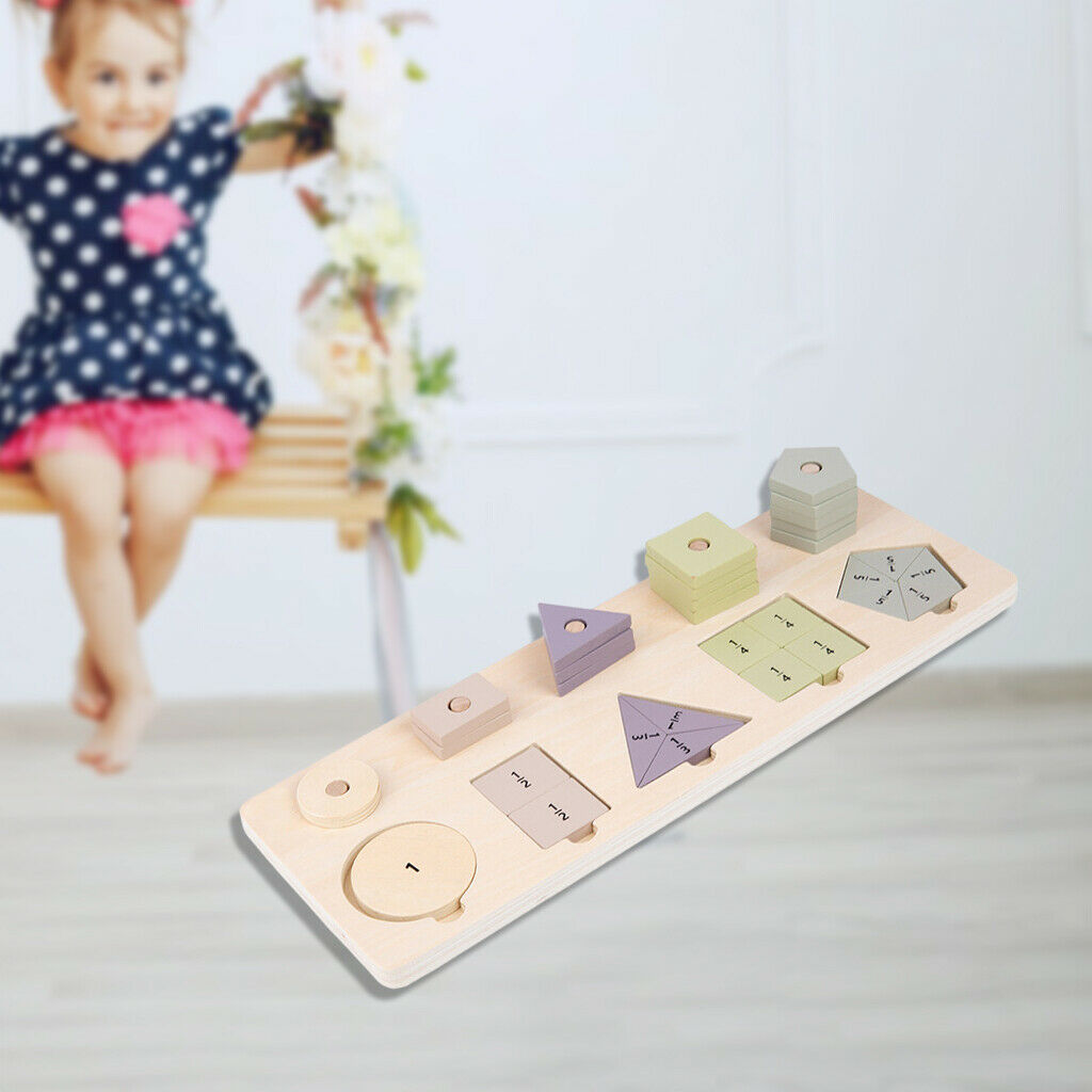 Wooden Montessori Mathematics Toys Sorting Game Fraction Puzzles Board