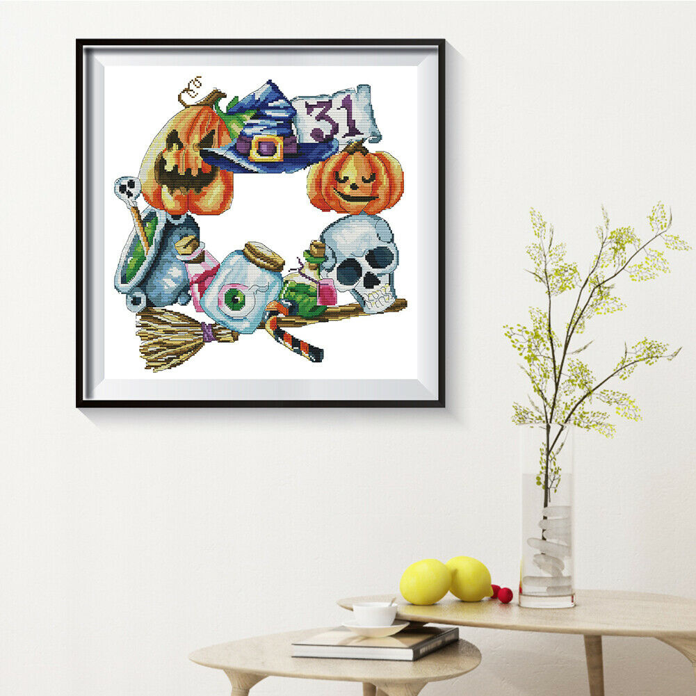 Partial Cross Stitch DIY 14CT Counted Halloween Imp Wall Artwork Craft Kit Decor