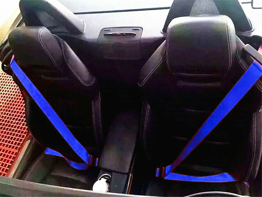3 Point Blue Lap Seat Belt Extension Buckle Adjustable Nylon Straps For Car Bus