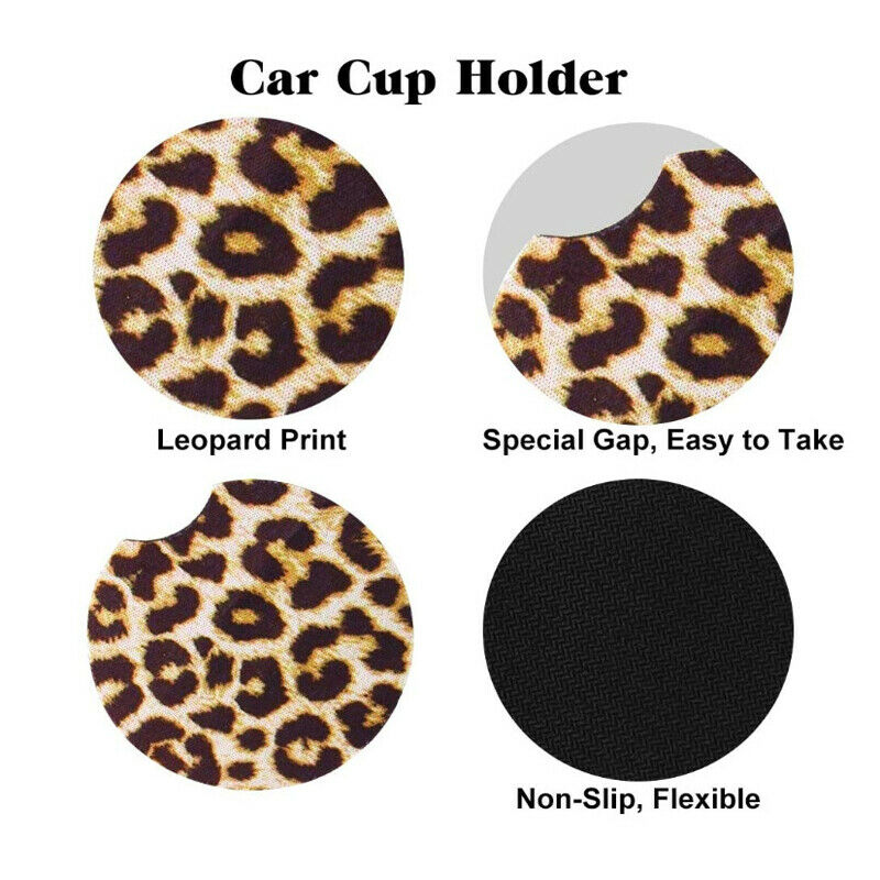 4PCS/Set Leopard Print Auto Car Steering Wheel Cover + keychain Cover + Coaster