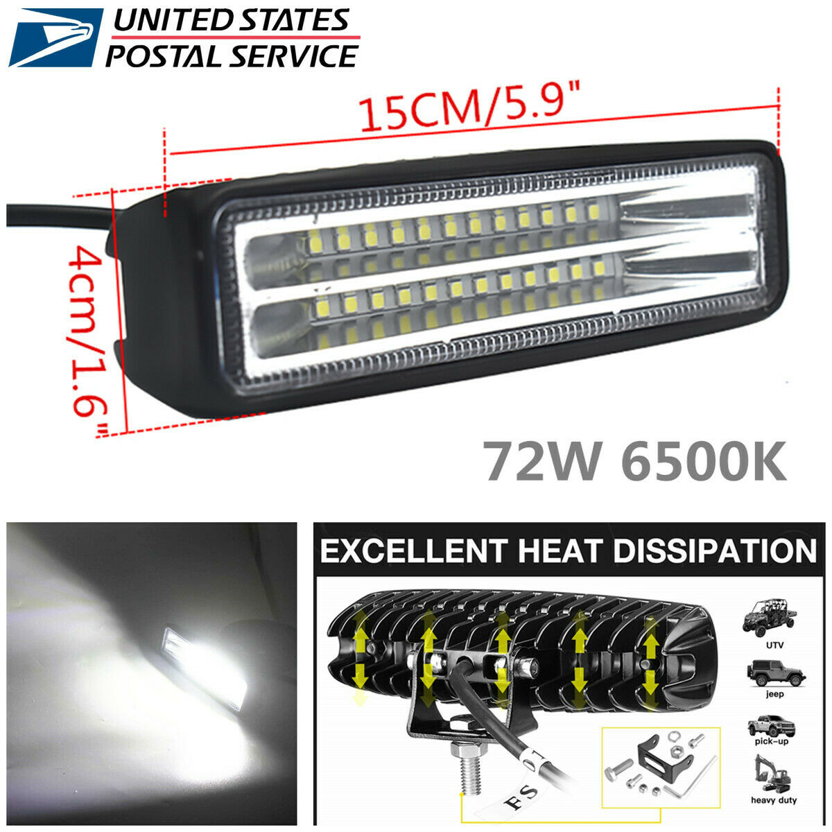 1Pcs 5.9inch 72W Off-Road LED Work Light Bar Truck ATV 4WD Car Driving Lamp -USA