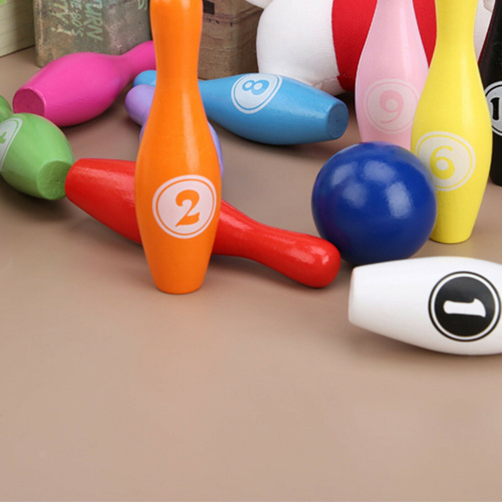 Wooden Bowling Set Develop Indoor Outdoor Sports Motor Skill Activity Toys