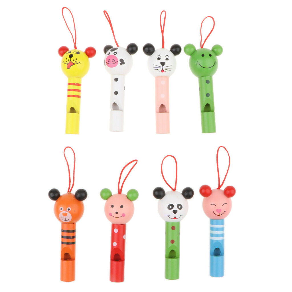 8 Piece Set Wooden Animal Head Whistles Flute Child Instrument