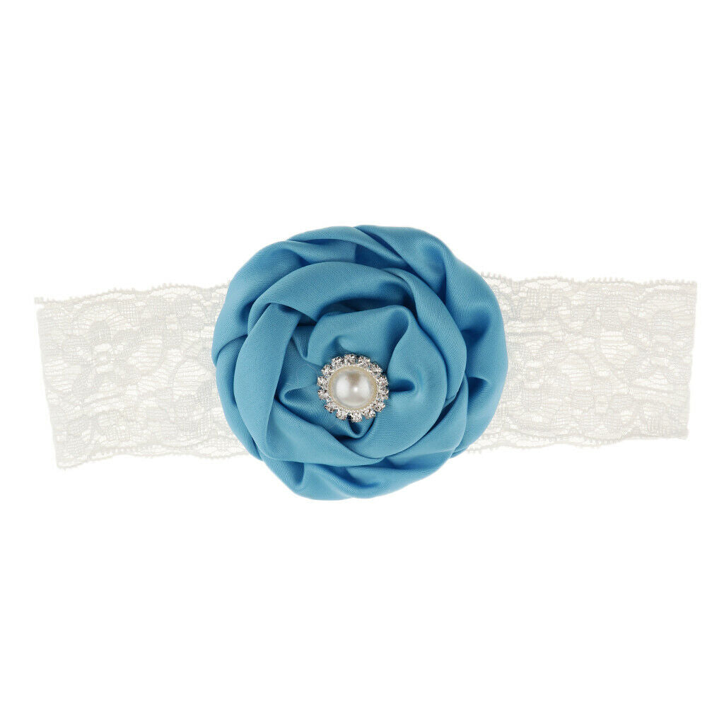 Baby Flower Headband Newborn Girls Elastic Head Band White and Blue
