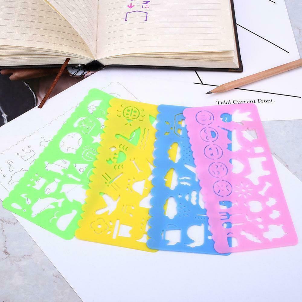 4Colors Cartoon Kids Drawing Template Ruler Painting Stationery Mixed Shapes