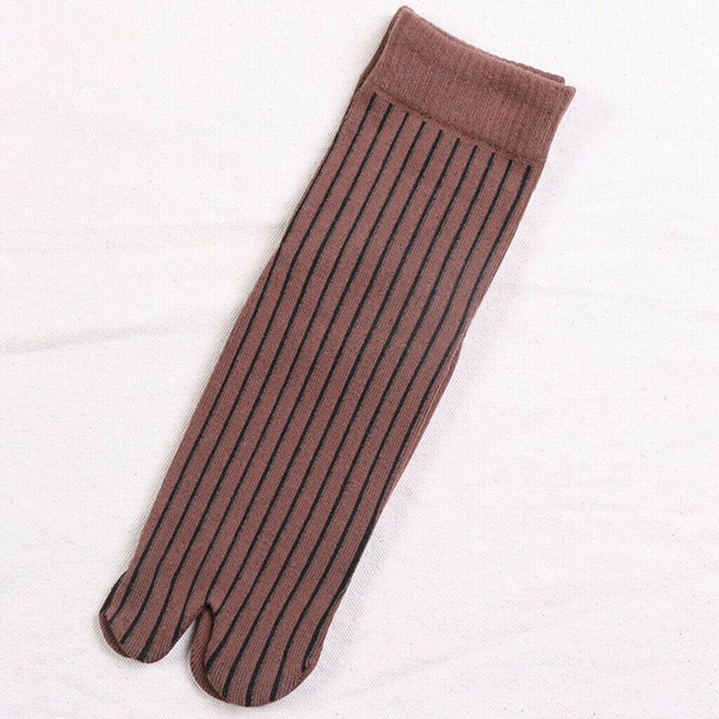 5 Pairs Stretchy Pure Cotton Ankle 2 Toe Socks Stripes Tabi Socks Breathable