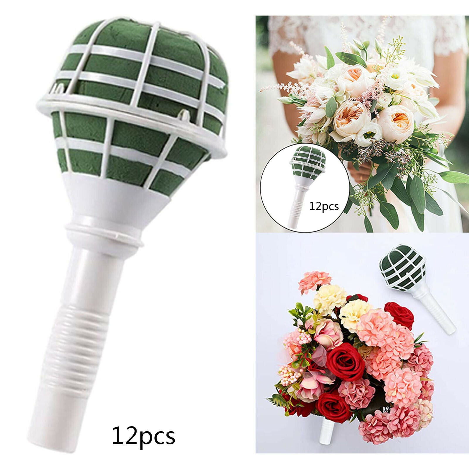 12pcs Bouquet Holder Wedding Bouquet Supplies Green Foam Handle Decorations