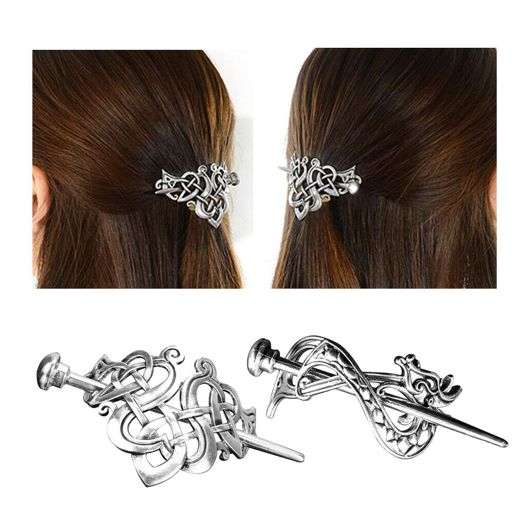 2Pcs Silvery Viking Hair Clip Hair Stick Party Hair Jewelry Accessories
