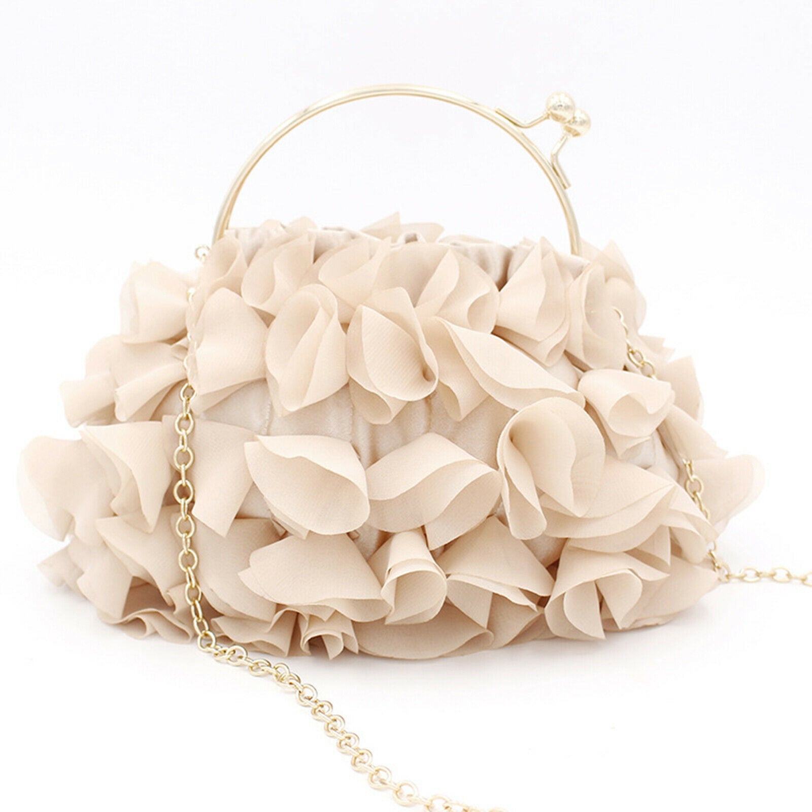 Fashion Flower Clutch Purse Bride Top-Handle Evening Bag with Shoulder Chain