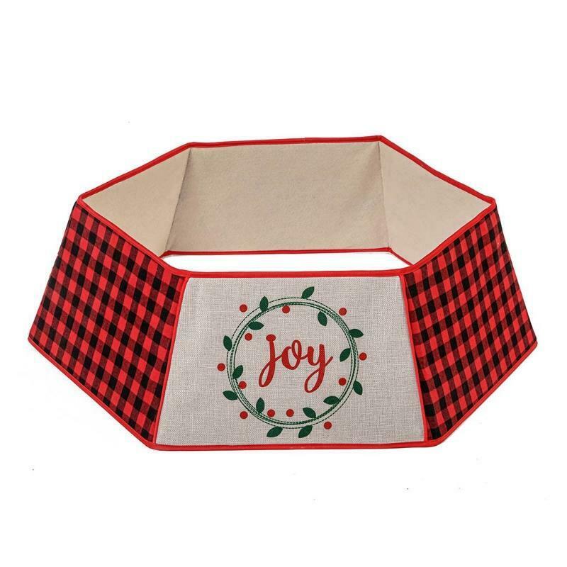 Christmas Plaid "Joy" Print Christmas Tree Skirts New Year Party Holiday Decor