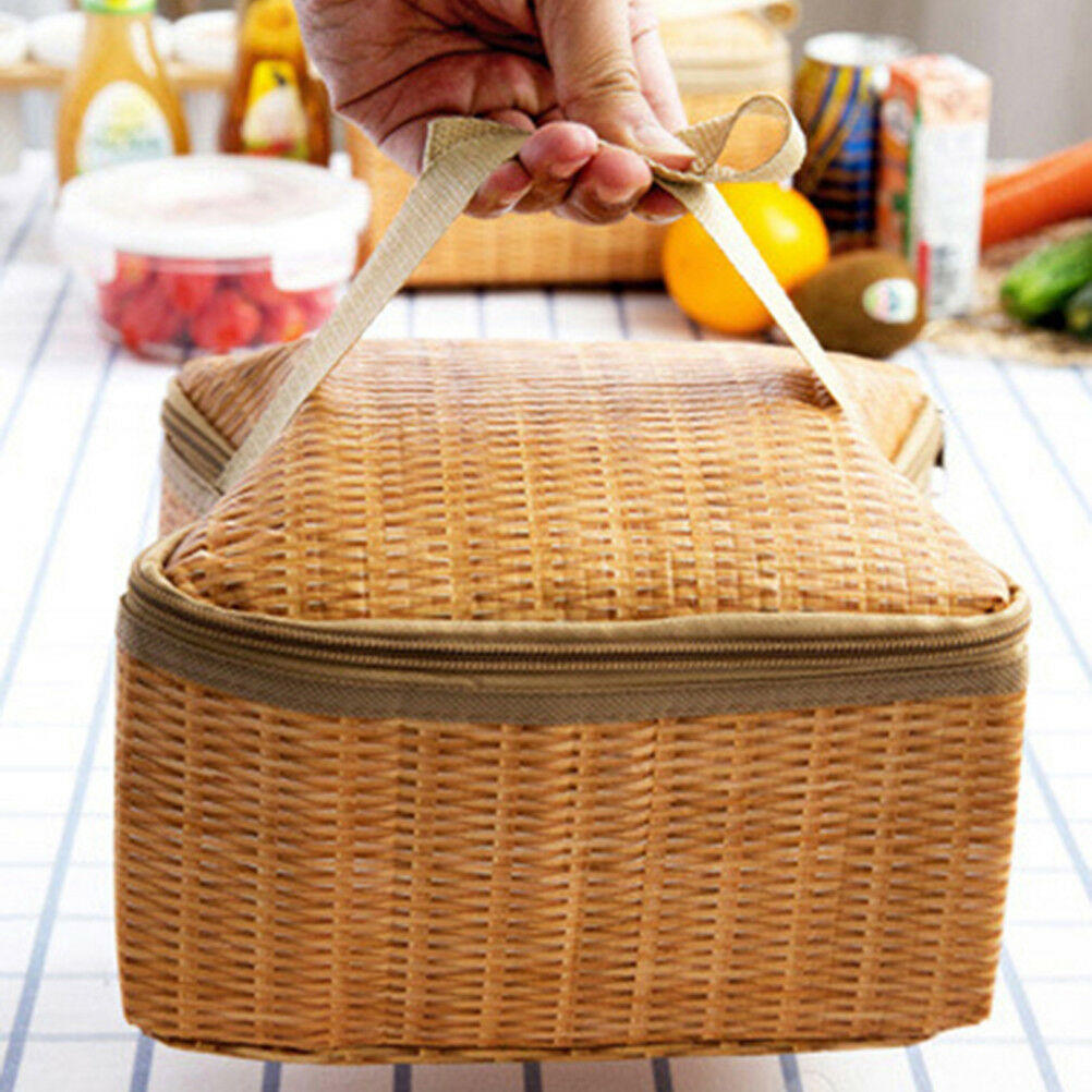 Portable insulated thermal cooler lunch box imitation rattan picnic conta.l8