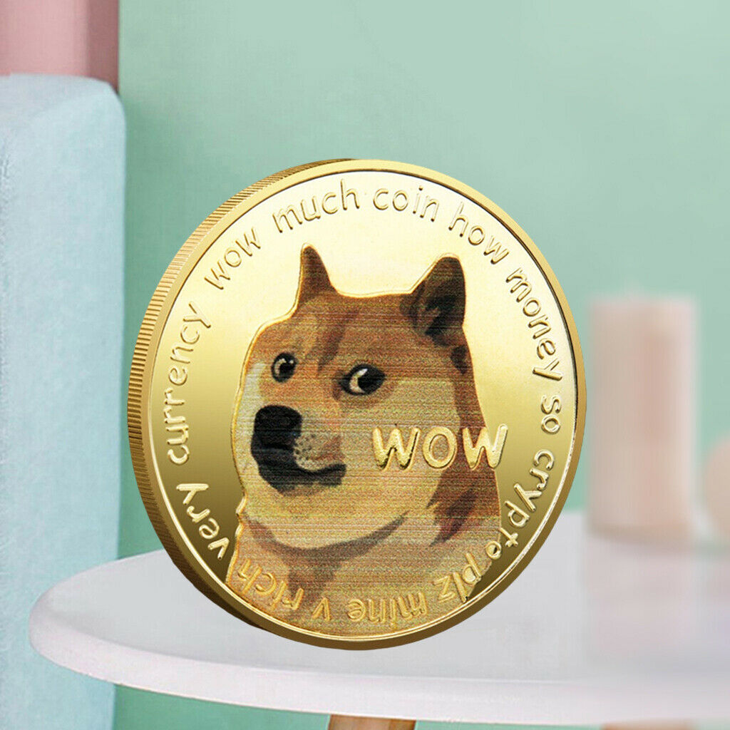 5pcs Golden Dog Commemorative Coins Dogecoin Display Desktop Collectors