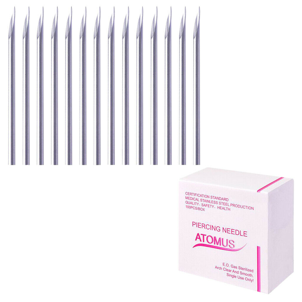 Set of 200 Stainless Body Piercing Sterile Needles 14G & 16G for Navel Nose Ear
