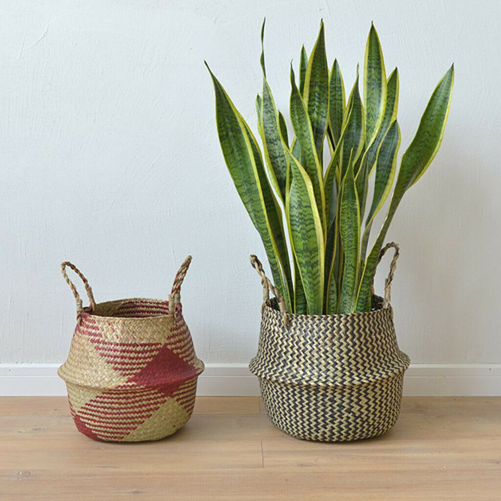 Foldable Storage Basket Straw Woven Flower Basket Flowerpot Garden Planter 2