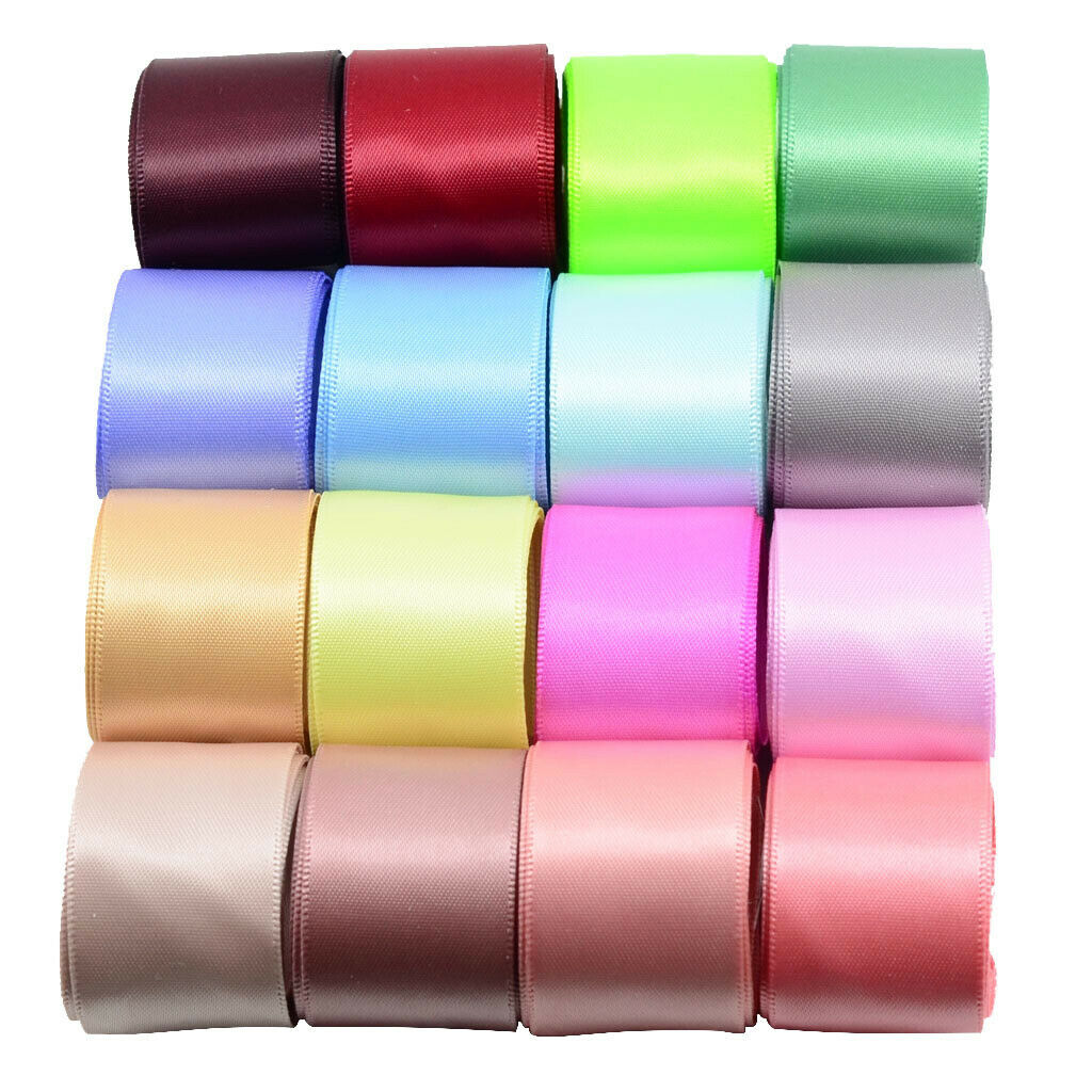 16x Colored Set Double Sided Faced Satin Ribbon 25mm