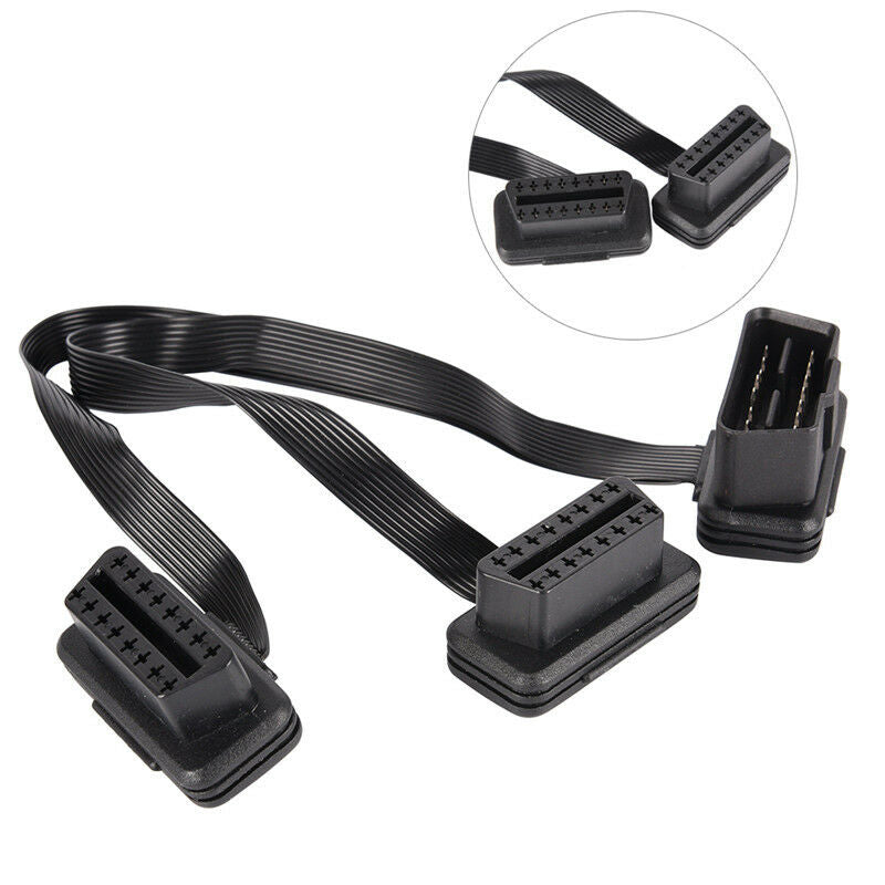 16Pin ELM327 OBDII Male To Dual Female Y Splitter Elbow Extension Cable Lead BDA