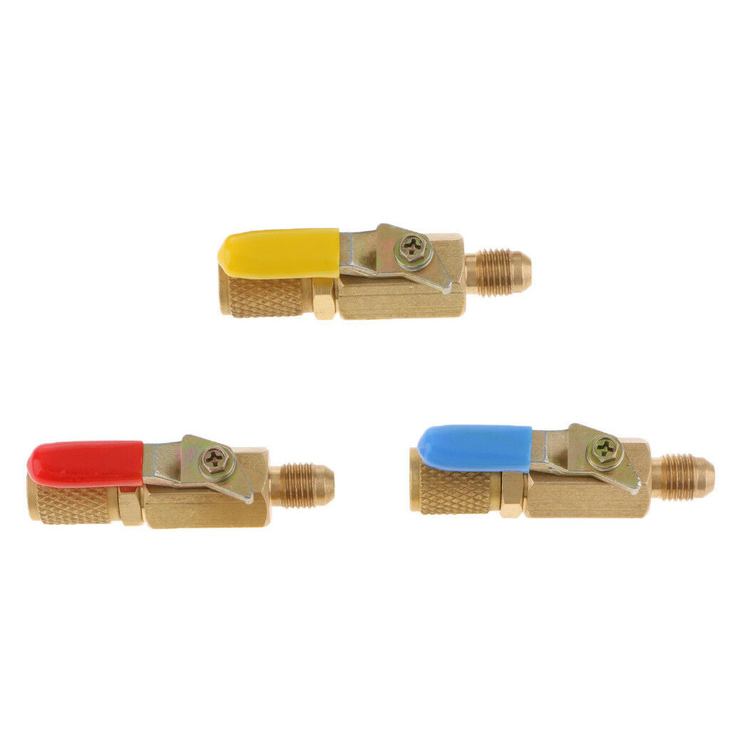 3PCS AC HVAC  Charging Hose R410A R134A Straight Ball Shut Valve