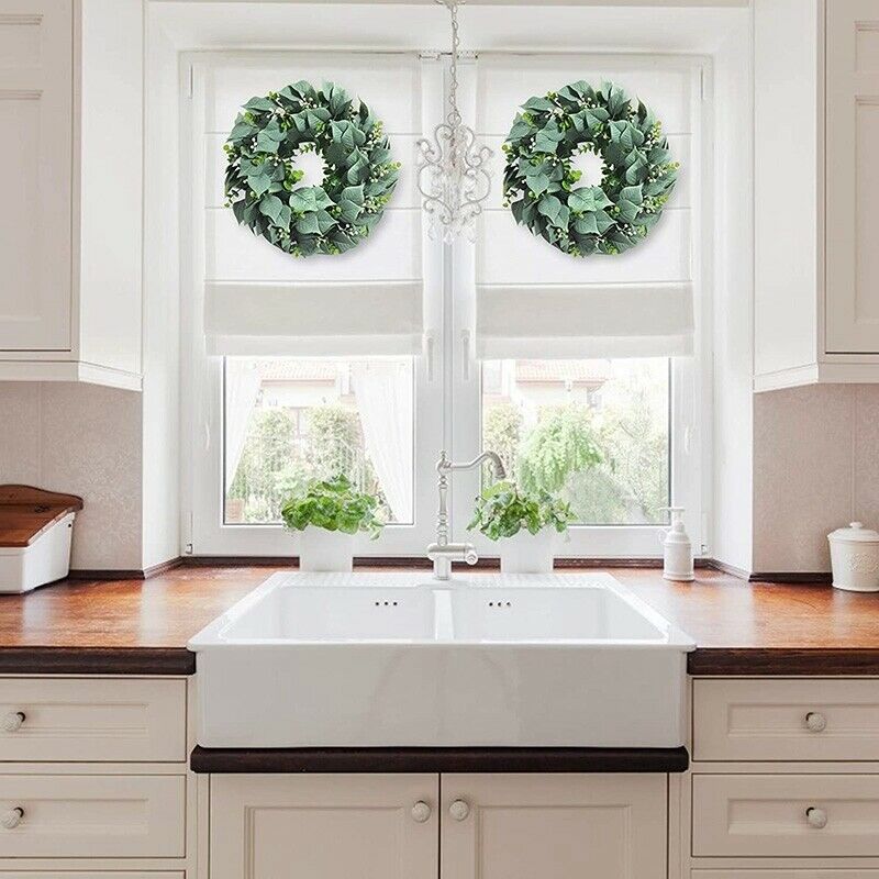 2 Pack Artificial Eucalyptus Wreath for Front Door Decor, 11inch Greenery LeX3L3