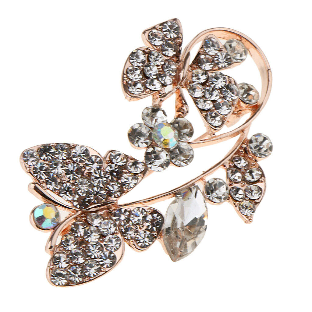 Korean Rhinestone Diamond Crystal Butterfly Flower Brooch Badge Pins white