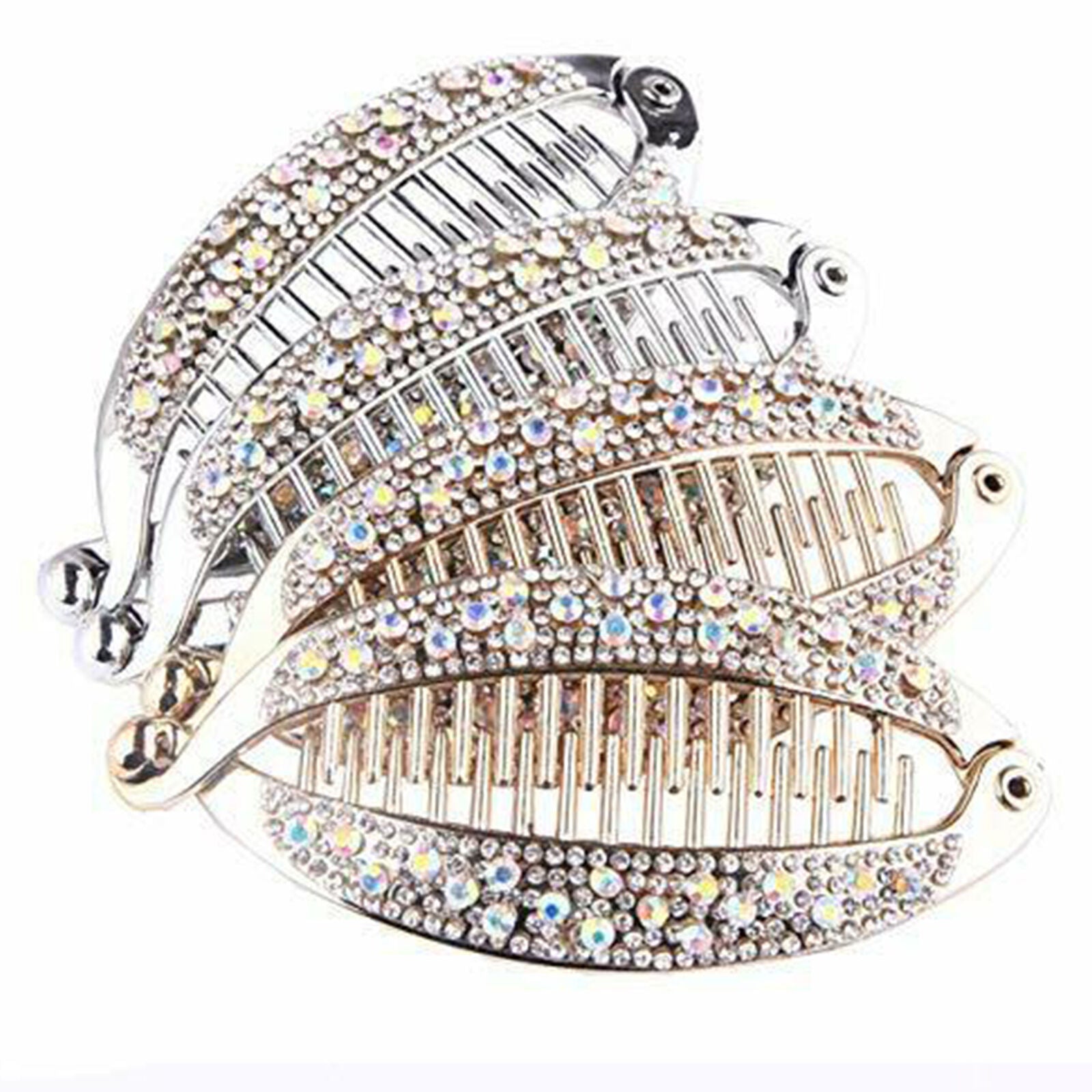 4Pcs Elegant Shining Rhinestone Crystal Banana Clip Hair Clincher Rounded