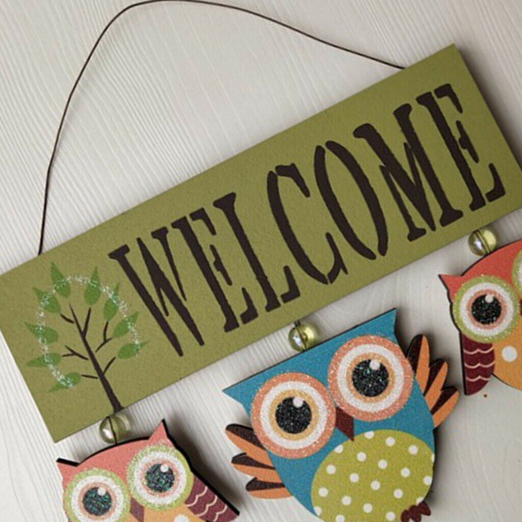 2pcs/set Wood Owl Welcome Signs Hanging Plaque Notice for Home Garden Bar