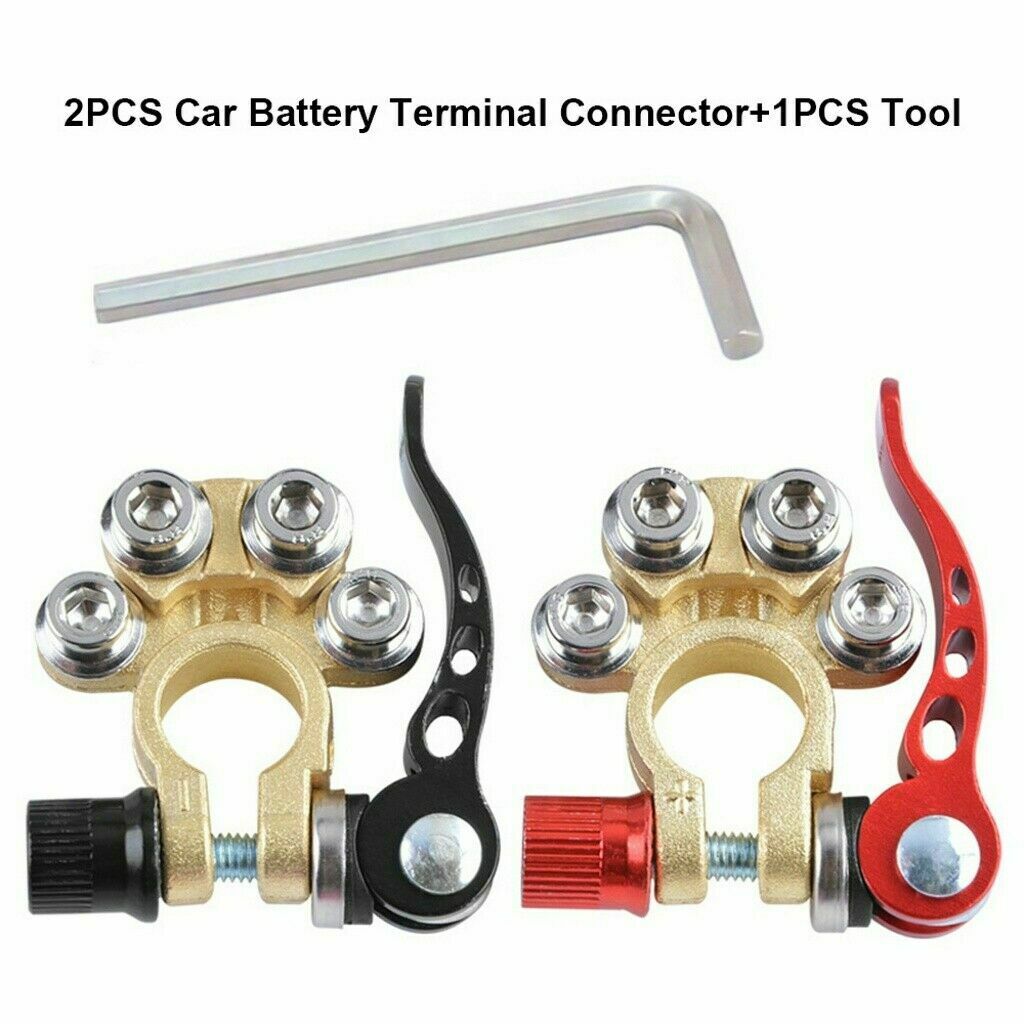 2PCS 4-Way Car Battery Terminals Connector Clamps Quick Release Clamp Disconnect