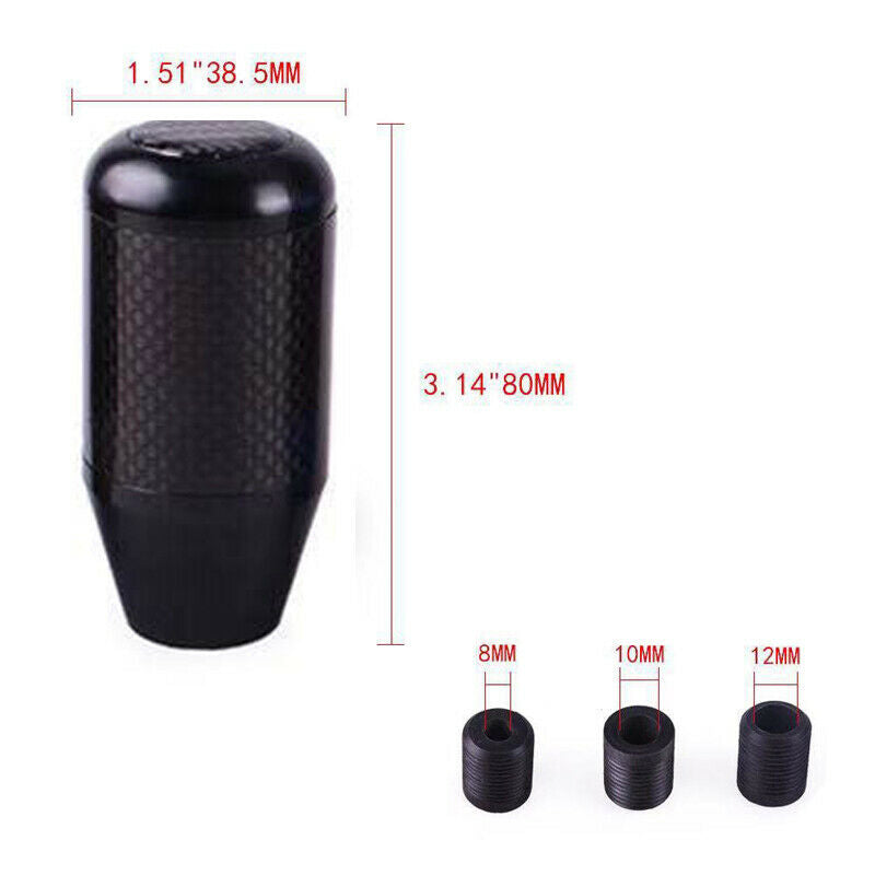 Real Carbon Fiber Car Gear Shift Knob w/ 3 Adapter Shifter Oval Type M10 M8x1.25