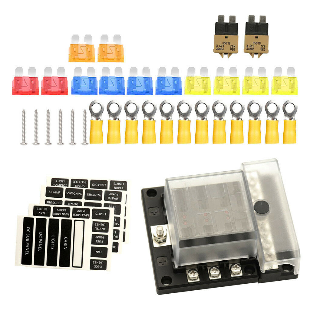 6-Way Blade Fuse Box Block Holder LED Indicator 12V-32V Marine SUV Boat