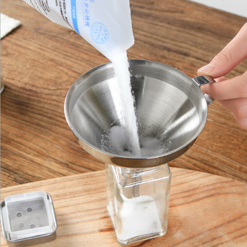 Stainless Steel Funnel Kitchen Oil Soy Sauce Liquid Funnel Detachable Filter
