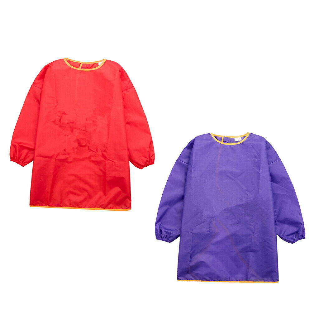 Set of 2 Baby Kid Long Sleeve Art Smock Feeding Bib Apron Red