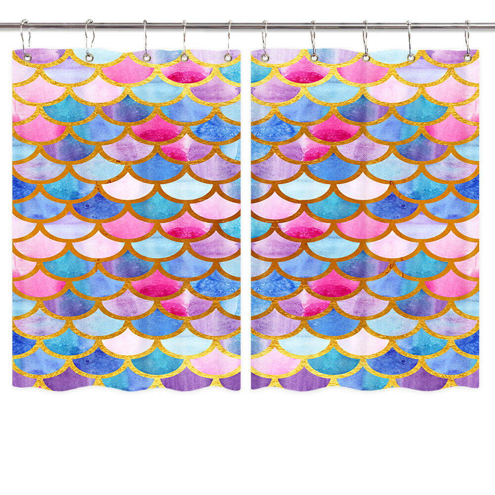 Colorful Mermaid tail Window Treatments for Kitchen Curtains 2 Panels, 55X39in