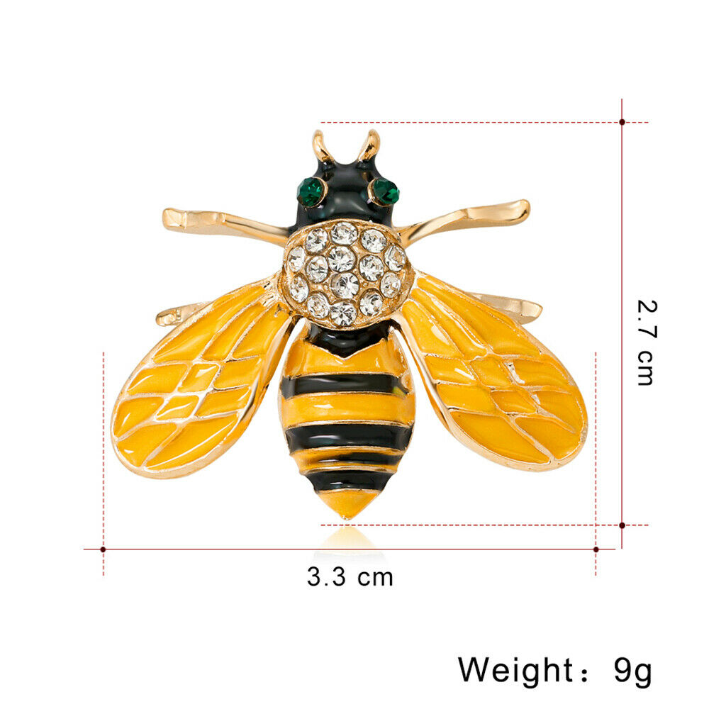 Cute Yellow Enamel Color Crystal Bug Honeybee Brooch Green Eye Corsage Pin