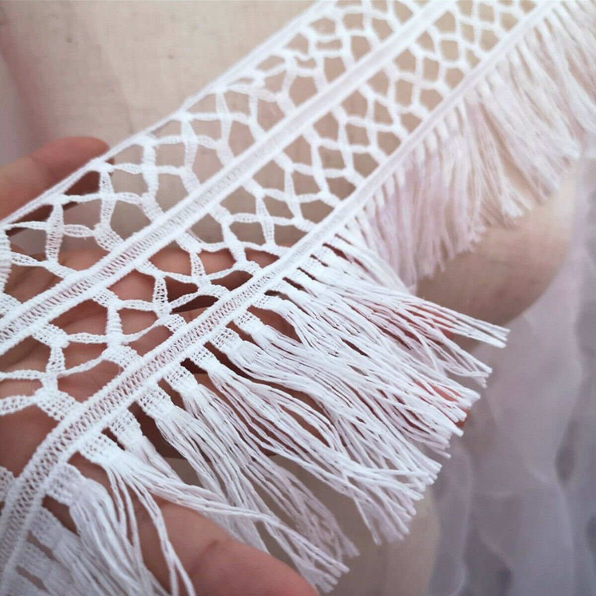 100cm White Lace Edge Trim Tassel Curtain Wedding Dress Fringe DIY Sewing Craft