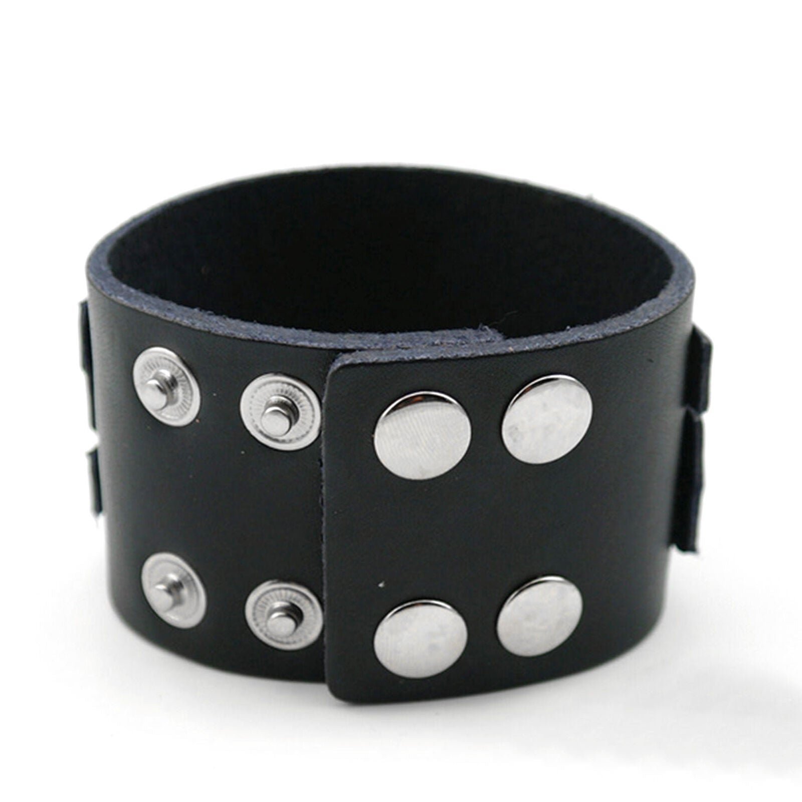 Big Buckle Rivet Cuff Wristband Bracelet Men's Punk Wide Leather Bangle Black