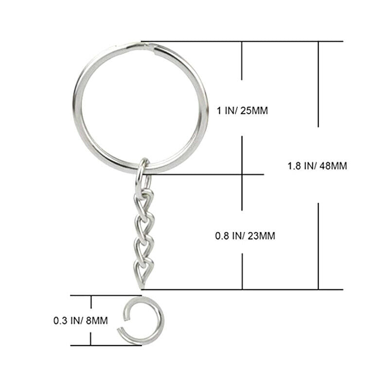 100x Bulk Split Metal Key Rings Keyring Blanks With Link Chains For DIY Craft HN
