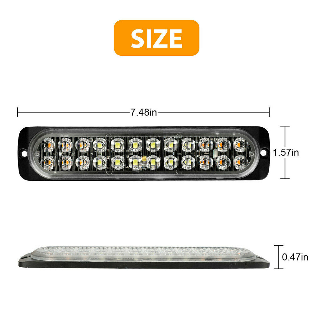 2x 24 LED Yellow/White Truck Emergency Beacon Warning Hazard Flash Strobe Lights