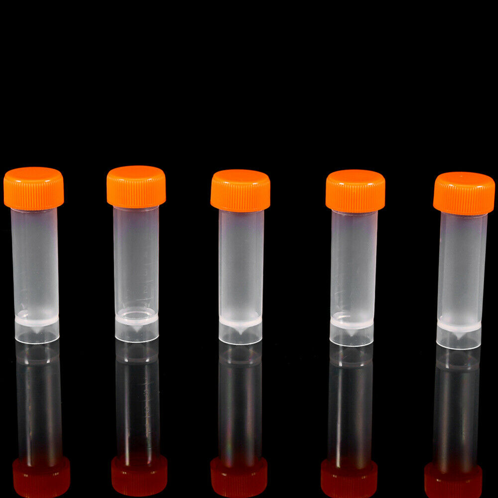 10pcs 5ml 58mm Lab Plastic Frozen Test Tubes Vial Seal Cap Container w/Gasket