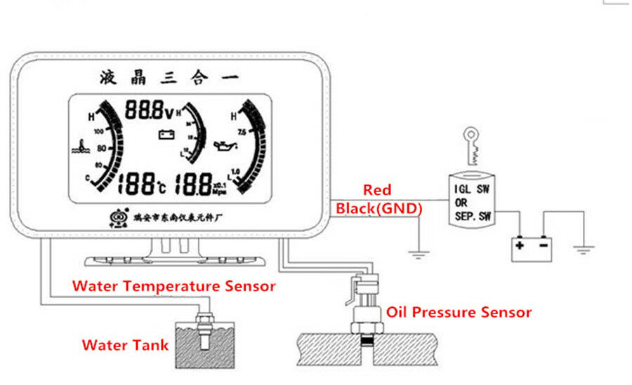 DC9-36V LCD Digital Car SUV Oil Pressure/Voltmeter Gauge/Water Temperature Meter