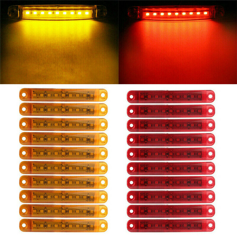 20pcs 9 LED Bus Truck Trailer Side Marker Indicators Lights Red+Amber Waterproof