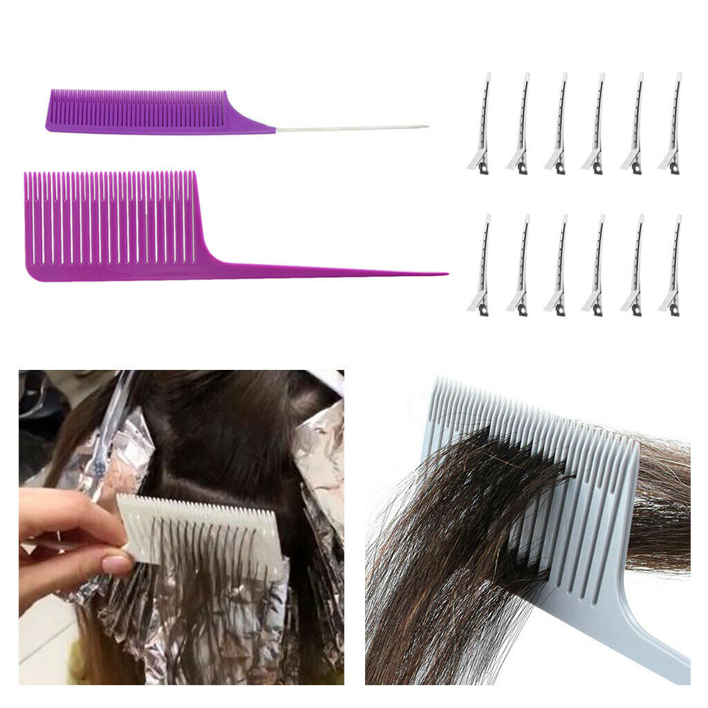 2x Heat-resistant Anti Static Weaving Foiling Hair Comb with Styling Hairclips